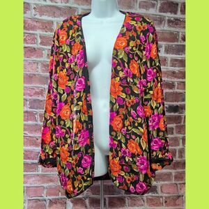 SK & Company Vintage 80s Floral Open Blazer – Women’s Size Medium – Pink/Black